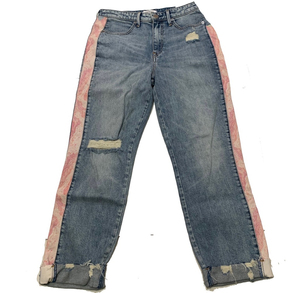 True Religion High Rise Distressed Jeans with Pink Side Stripes